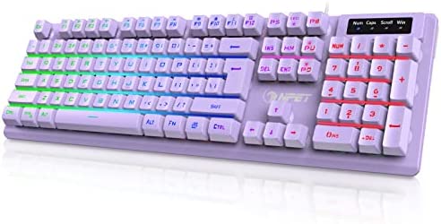 NPET K10 Wired Gaming Keyboard, RGB Backlit, Spill-Resistant Design, Multimedia Keys, Quiet Silent USB Membrane Keyboard for Desktop, Computer, PC (Purple)