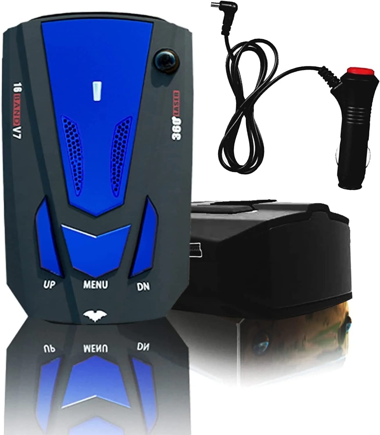 Newly Radar Detector, Driving Aids with Mute Memory, City/Highway Mode, Long Range Detection, Led Display, Ideal Gift for Cars V7（Blue）