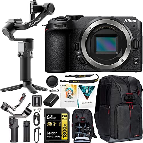 Nikon Z 30 Mirrorless Camera 4K DX Body 1737 Filmmaker's Bundle Including DJI RS 3 Mini Gimbal Stabilizer Kit + Deco Gear Photography Backpack + 64GB High Speed Card & Software