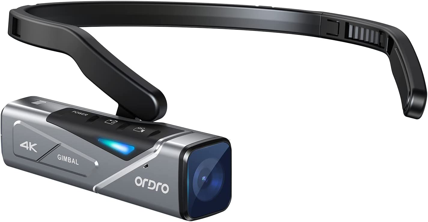 ORDRO EP7-4K Head-Mounted Video Camera for Vlogging and YouTube, 60FPS Vlog Hands-Free Camcorder, Two-axis Gimbal, Auto Focus, Wi-Fi Connection,Webcam