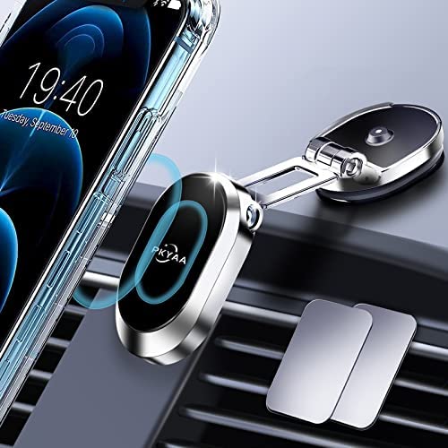 PKYAA Magnetic Phone Holder for Car, [Upgrade Foldable] Magnetic Car Phone Mount 360° Rotation [Powerful Magnets] Magnetic Phone Holder for Dashboard Windshield Compatible with All Smartphones