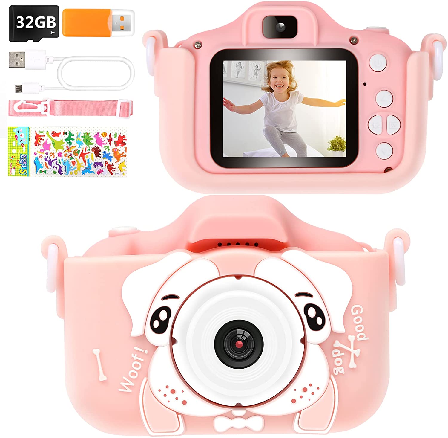 Phankey Kids Camera for Girls, 20MP1080P Digital Camera for Toddler 3 4 5 6 7 8 Year Old with 32GB Card,Soft Silicone Shockproof Case, Great Gift for Girls(Pink)