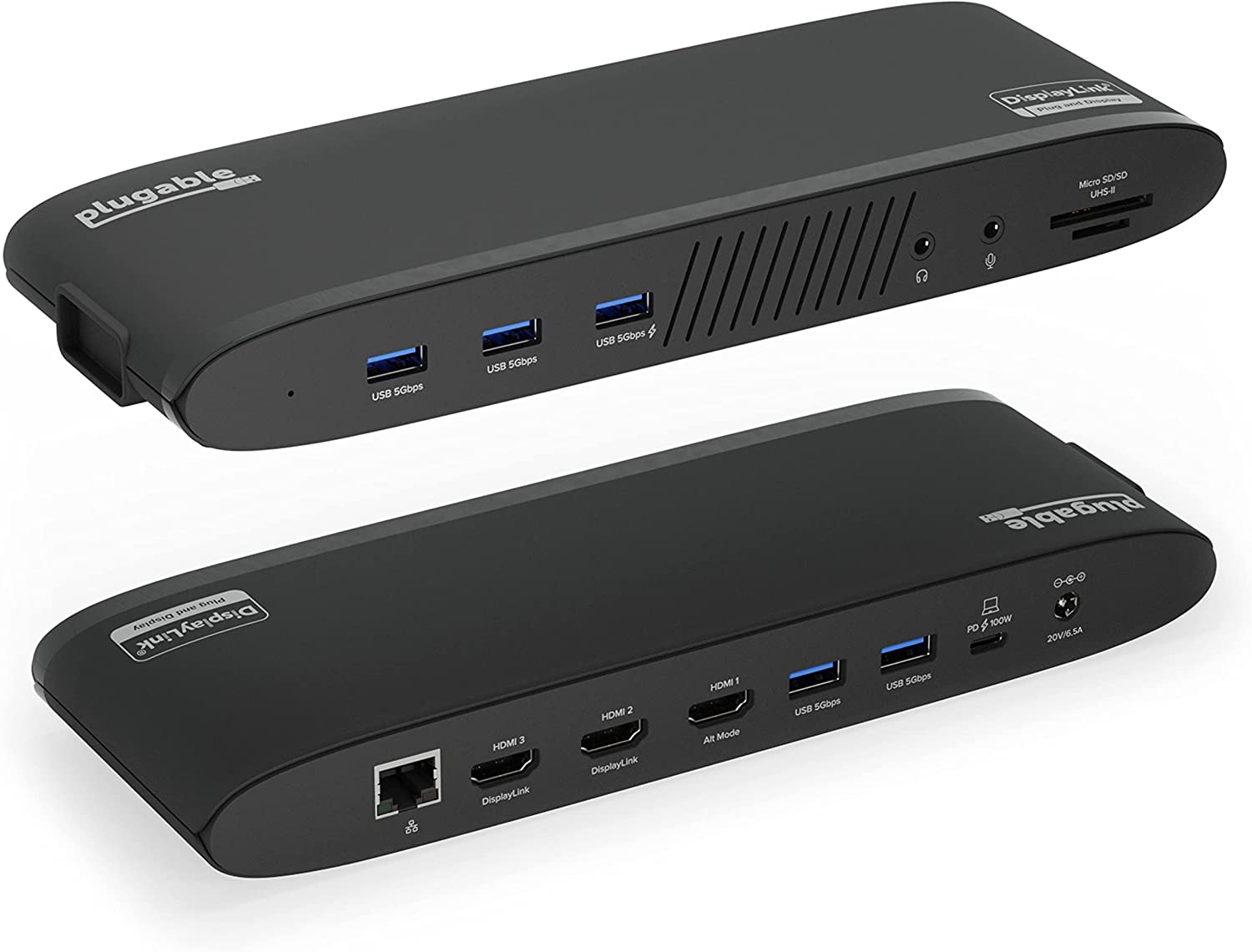 Plugable 14-in-1 USB-C Triple Monitor Docking Station with 100W Charging - DisplayLink Dock with 3X HDMI, Compatible with Windows, Mac, Chromebooks (Ethernet, Audio, 5X USB, microSD & SD Card)