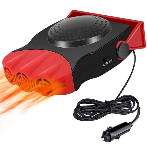 Portable Car Heater New Upgrade 2 in 1 Cooler & Heater Fan Vehicle Electronic Air Heater 12V 150W Car Windshield Heater Defogger Demister Defroster Plug Into Cigarette Lighter Car Windscreen Fan