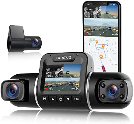 REXING V2 PRO AI Dash CAM, 3 Channel Front Cabin Rear 1080p Recording,2.7” LCD,WiFi,Mobile App,GPS,Night Vision,Artificial Intelligence Dash Camera ADAS, Collision, Pedestrian,Lane Departure Warning