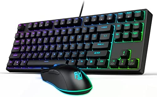 RK ROYAL KLUDGE RK987 Gaming Keyboard and Mouse, Wired Mechanical Keyboard 87 Keys and RGB Gaming Mice Combo, Programmable Computer Desktop Gaming Accessories, Blue Switches-Black Set