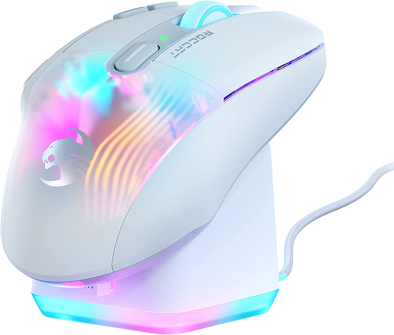 ROCCAT Kone XP Air – Wireless Customizable Ergonomic RGB Gaming Mouse, 19K DPI Optical Sensor, 100-hour Battery & Charging Dock, 29 Programmable Inputs & AIMO RGB Lighting, 4D Wheel – White