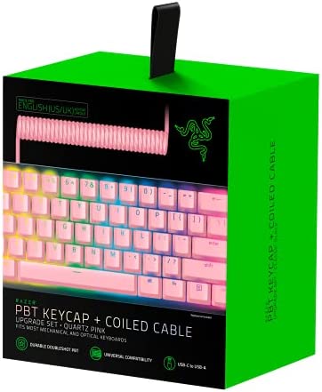 Razer PBT Keycap + Coiled Cable Upgrade Set: Durable Doubleshot PBT - Universal Compatibility - Keycap Removal Tool & Stabilizers - Tactically Coiled & Designed - Braided Fiber Cable - Quartz Pink