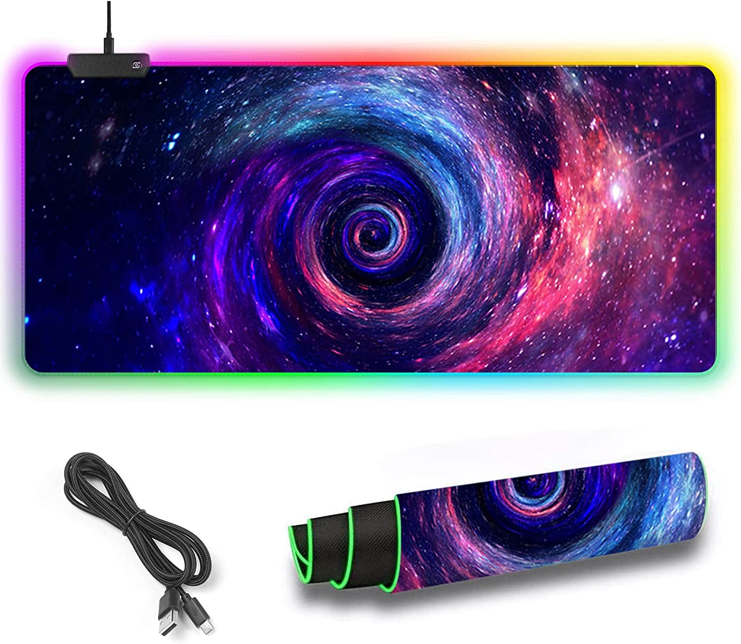 Roxooze Gaming Mouse Pad XXL, Large RGB Led Mouse Pad (35.43 x 15.75 in) with Non-Slip Rubber Base, Extended Desk Mat Smooth Surface Waterproof Mousepad for Computer Laptop Home PC Gamer (Swirl)