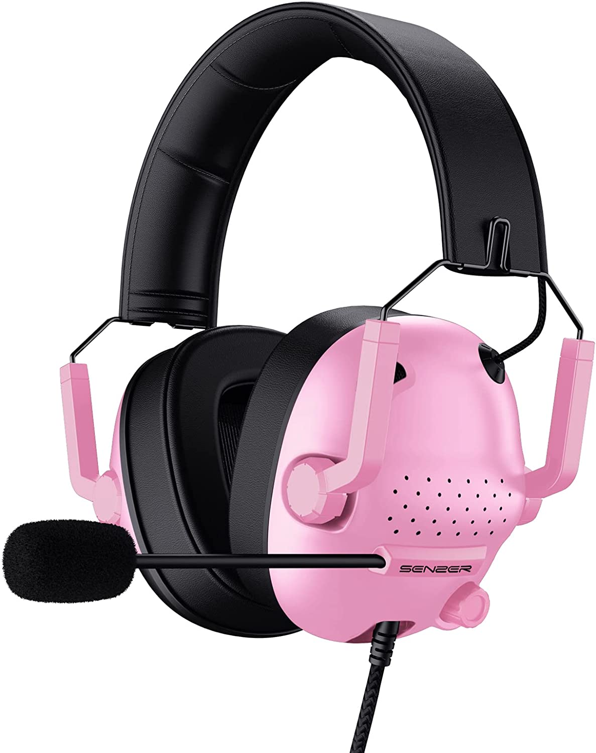 SENZER SG500 Gaming Headset for PS5 PS4 Xbox, Surround Sound Headset with Noise Canceling Microphone - Detachable Memory Foam Ear Pads Portable Foldable Headphones for PC Switch Laptop - Pink