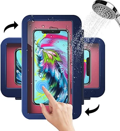 Shower and Kitchen Phone Holder, with 360 Degree Swivel Design 100% Waterproof, Touch Sensitive (Blue)