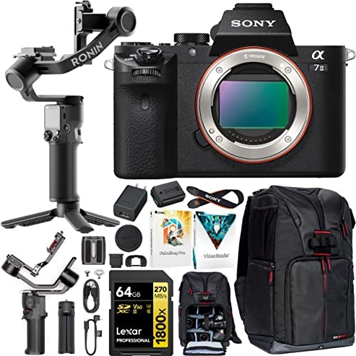 Sony a7 II Full Frame Mirrorless Camera Body ILCE-7M2/B Filmmaker's Bundle Including DJI RS 3 Mini Gimbal Stabilizer Kit + Deco Gear Photography Backpack + 64GB High Speed Card & Software