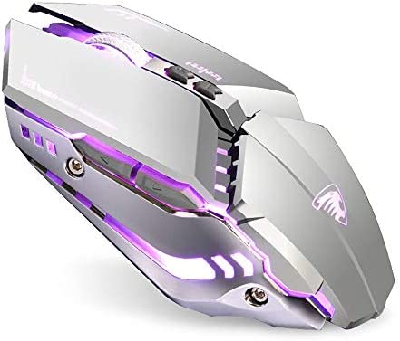 TENMOS T21 Bluetooth Mouse, 2.4G LED Dual Mode (Bluetooth 5.1+ USB) Bluetooth Wireless Mouse, Rechargeable Silent Computer Gaming Mice for Laptop, iPad, MacOS, PC, Windows, Android (Silver)