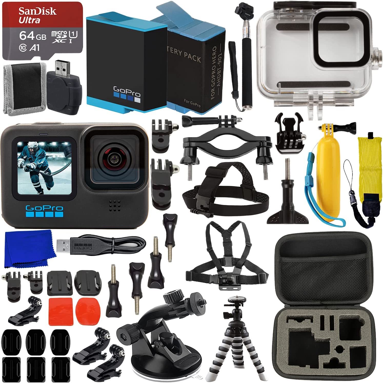 Ultimaxx Premium Bundle + GoPro HERO11 (Hero 11) SanDisk Ultra 64GB microSD Memory Card, Replacement Battery, 40M Underwater LED Light w/Bracket, Housing & Much More (31pc Bundle) Black