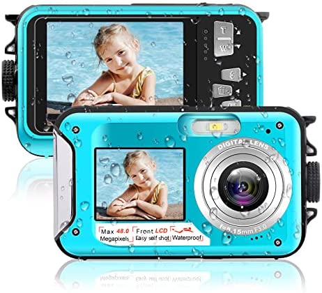 Underwater Camera 10FT Waterproof Digital Camera Full HD 2.7K 48 MP Video Recorder 16X Zoom in Waterproof Camera Selfie Dual Screens Underwater Camera for Snorkeling