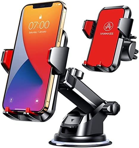 VANMASS [Upgraded] Car Phone Mount [Anti-Slip Soft Silicone & Powerful Suction] Dashboard Windshield Universal Cellphone Holder car, Compatible with iPhone 14 13 12 11 Pro Max(Red)