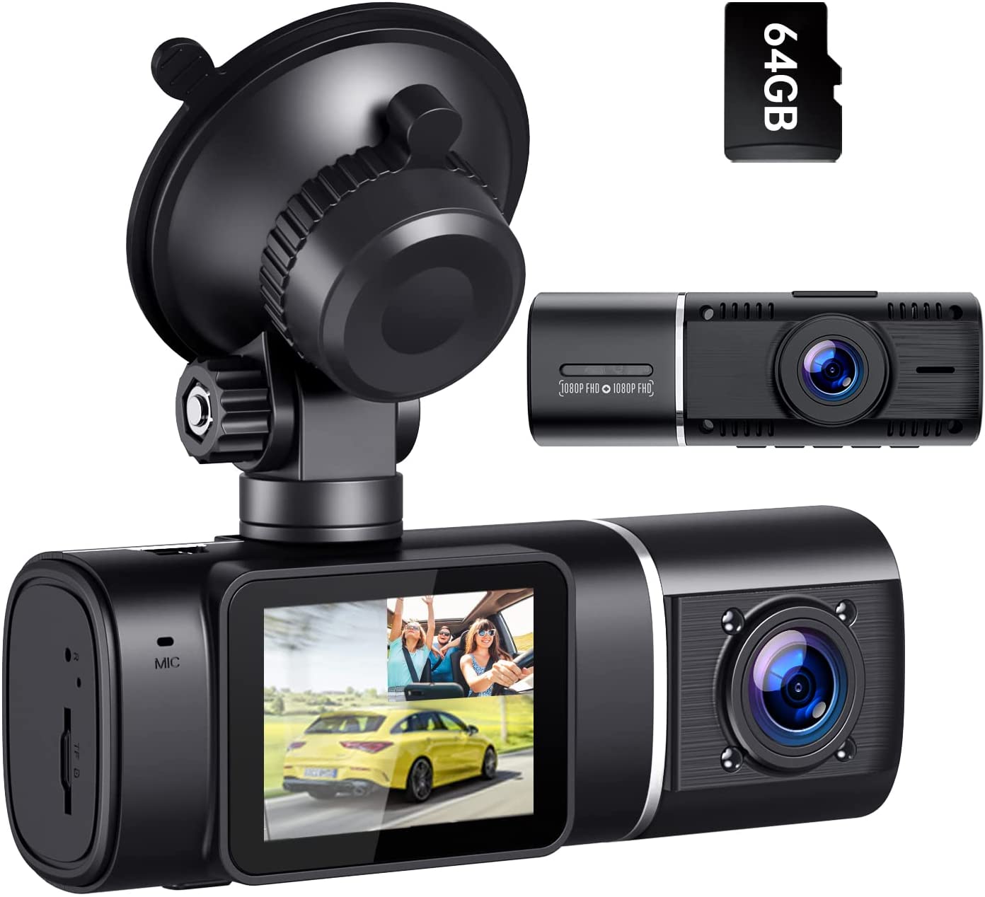 VSTARK Dual Dash Cam FHD 1080P Front and Inside Dash Camera with 64GB SD Card Infrared Night Vision Car Camera with 1.5" LCD Display Parking Mode G-Sensor Loop Recording HDR