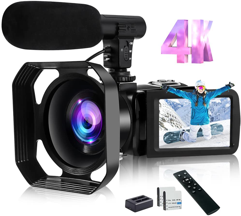 Video Camera 4K Camcorder 48MP Image Vlogging Camera with Wi-Fi 18X Digital Zoom YouTube Camera with Microphone, 3’’ Touch Screen and Remote Control