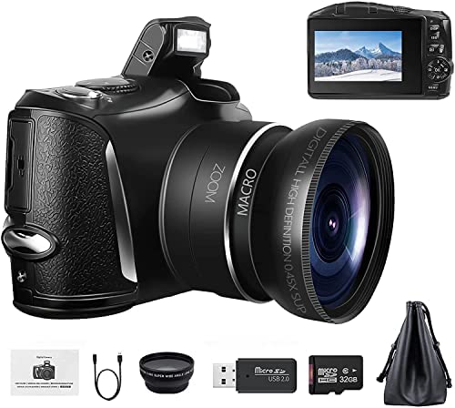 Video Camera 4K Digital Camera Camcorder 3.0" IPS Flip Screen YouTube Vlogging Camera Recorder with Wide Angle Lens Portable 16X Digital Zoom Compact Camera for Photography with 32GB Micro SD Card