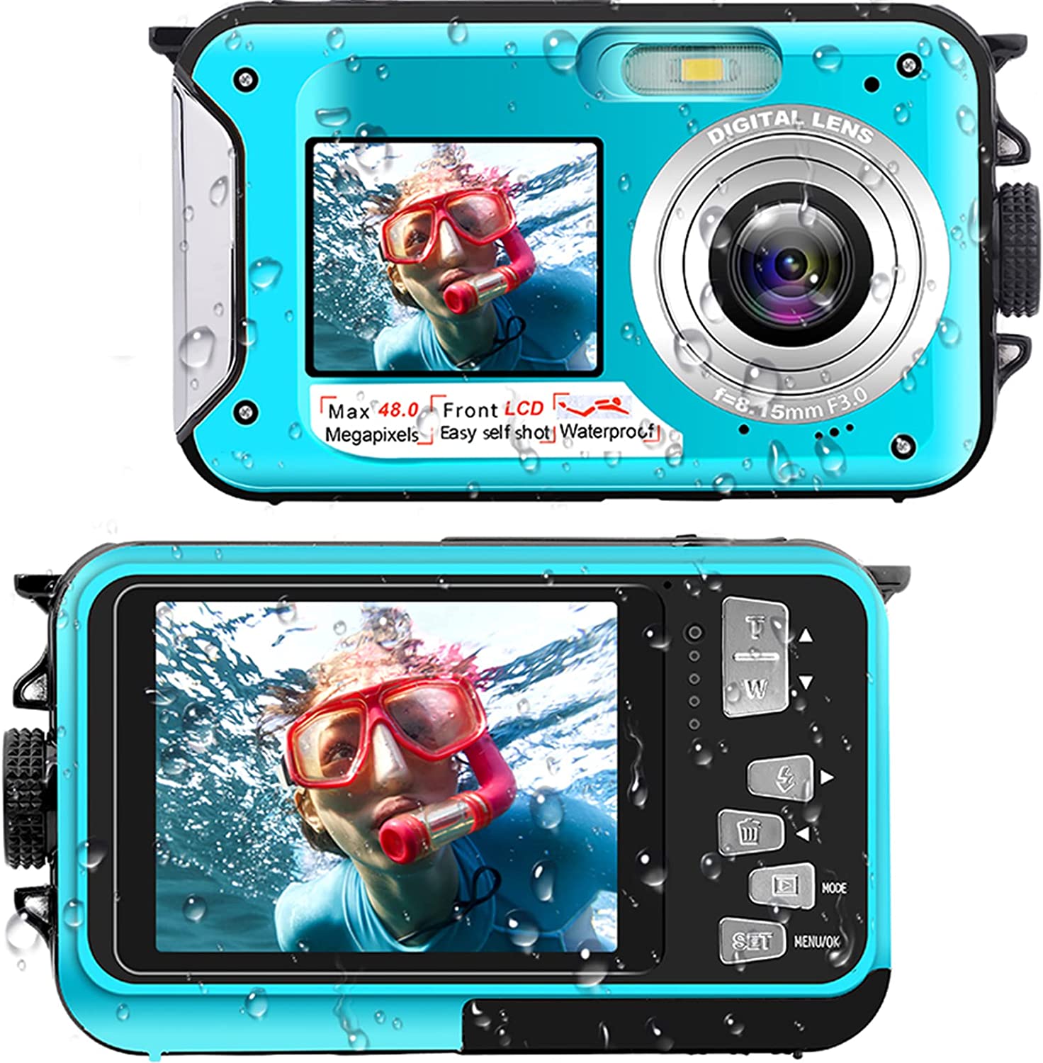 Waterproof Digital Camera Underwater Camera Full HD 2.7K 48 MP Video Recorder Selfie Dual Screens 16X Digital Zoom Flashlight Waterproof Camera for Snorkeling (DV806)…