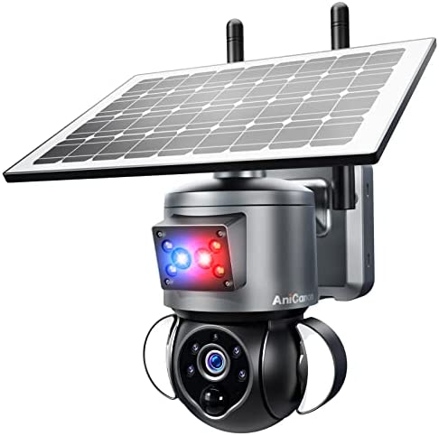 anicanon Solar Security Cameras Wireless Outdoor,3MP 2K FHD WiFi 360° View Wireless Solar Powered Cameras for Home Waterproof,PIR Motion Sensor Flood Light with Siren,Two-Way Audio,Color Night Vision