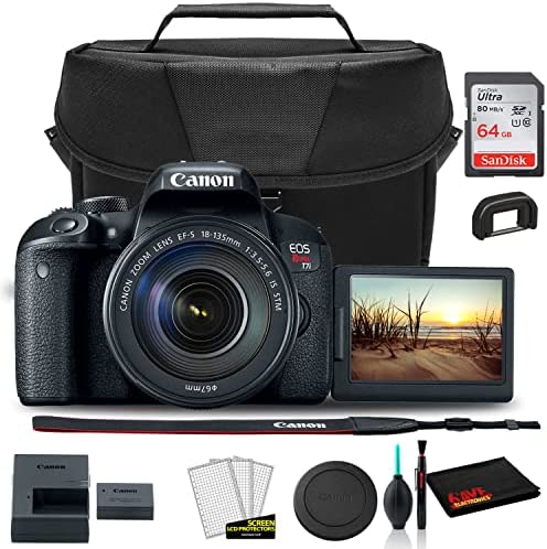 Canon EOS Rebel T7i DSLR Camera with 18-135mm Lens (1894C003) + EOS Bag + Sandisk Ultra 64GB Card + Clean and Care Kit (Renewed)