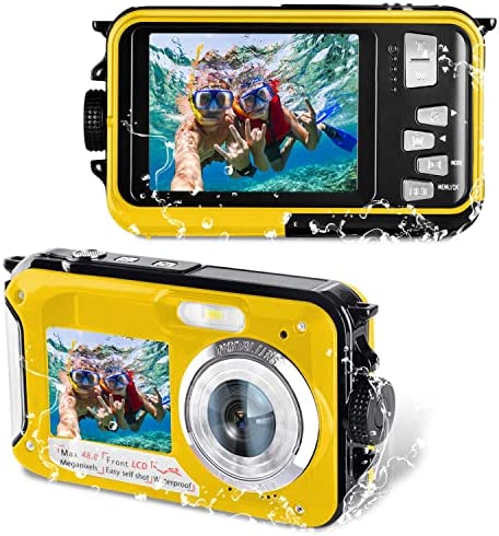 Waterproof Camera, Full HD 2.7K 48MP Digital Camera, Dual Screen Underwater Camera, 10FT Waterproof Camera for Snorkeling